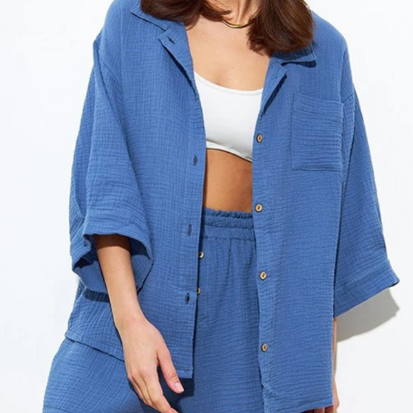 Ensemble en gaze de coton ultra-confortable bleu
