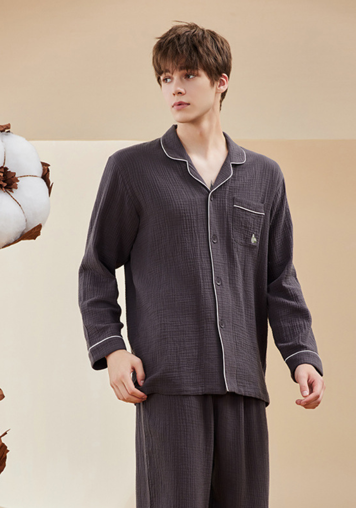 Ensemble Pyjama Pyjama Chic Homme Pyjama Homme En Gaze De Coton Gris