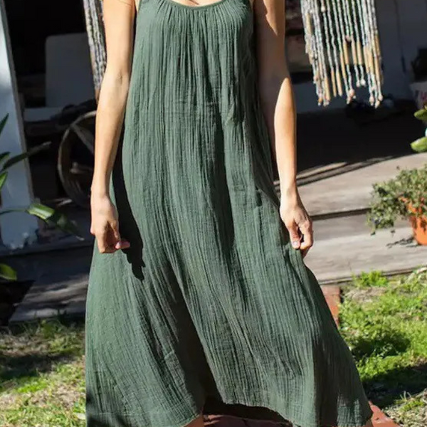 Robe gaze de coton verte olive femme