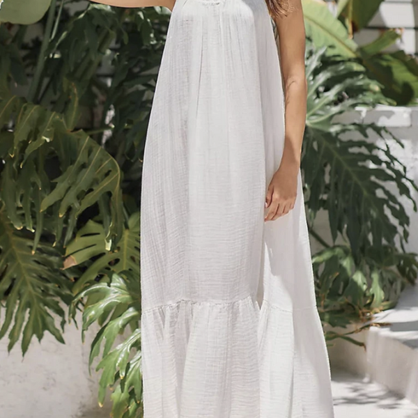 Robe midi blanche gaze de coton