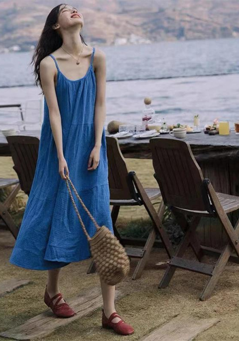 Robe gaze de coton bleu