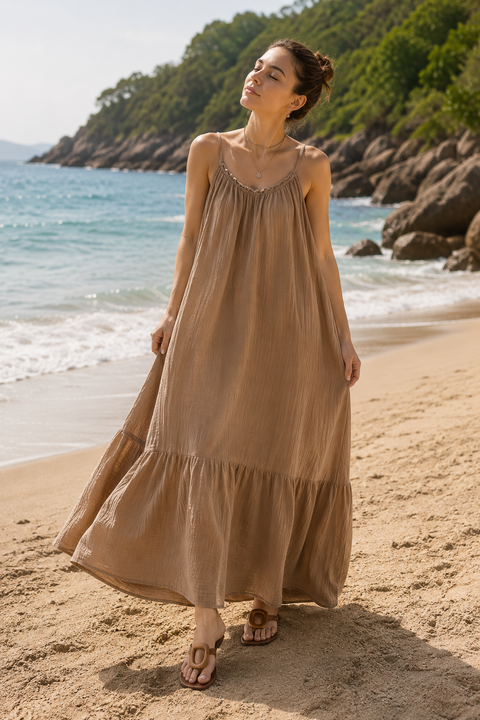 Robe en gaze de coton brun