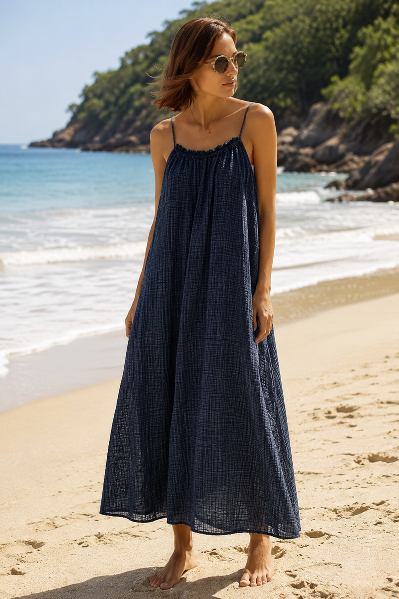 Robe gaze de coton bleu foncé