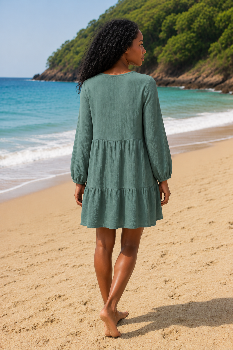 Robe gaze de coton courte verte