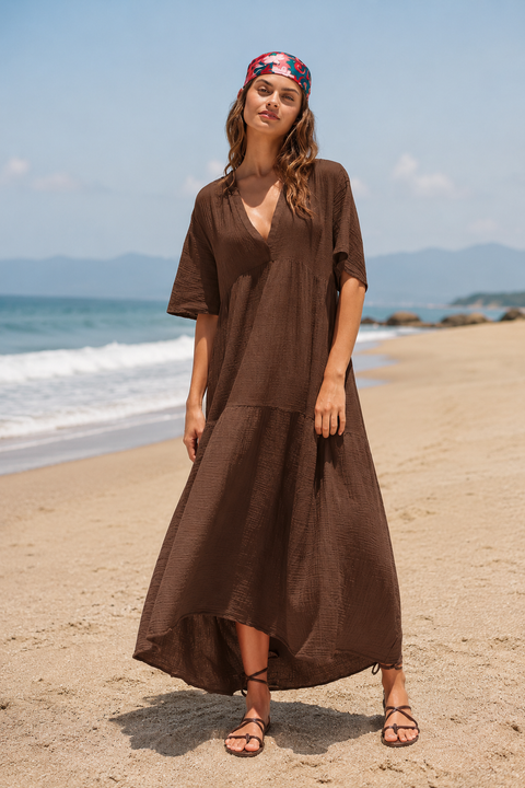 Robe en gaze de coton marron