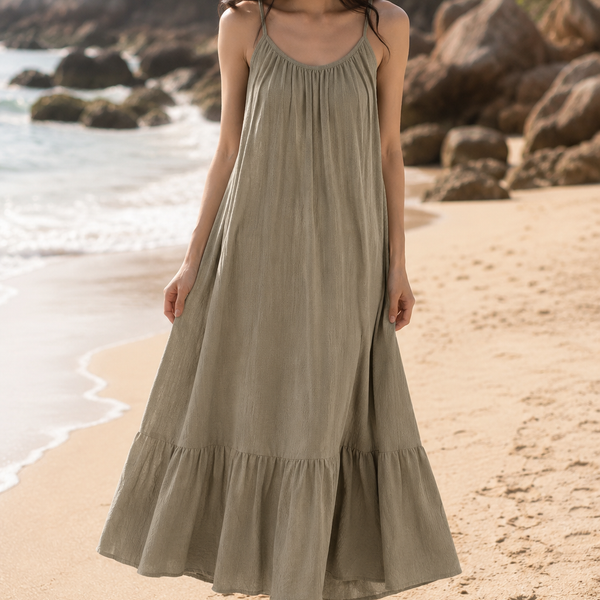 Robe longue en gaze de coton grège
