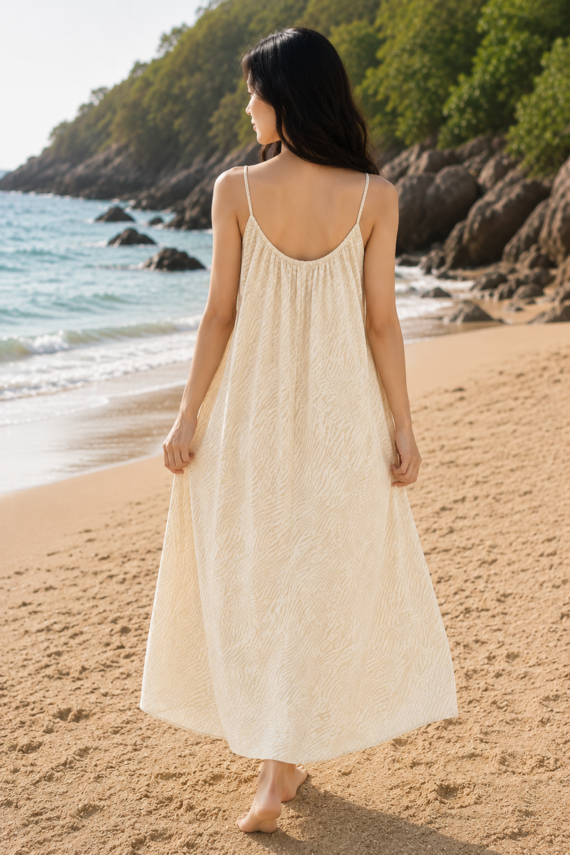 Robe gaze de coton femme ivoire à motif