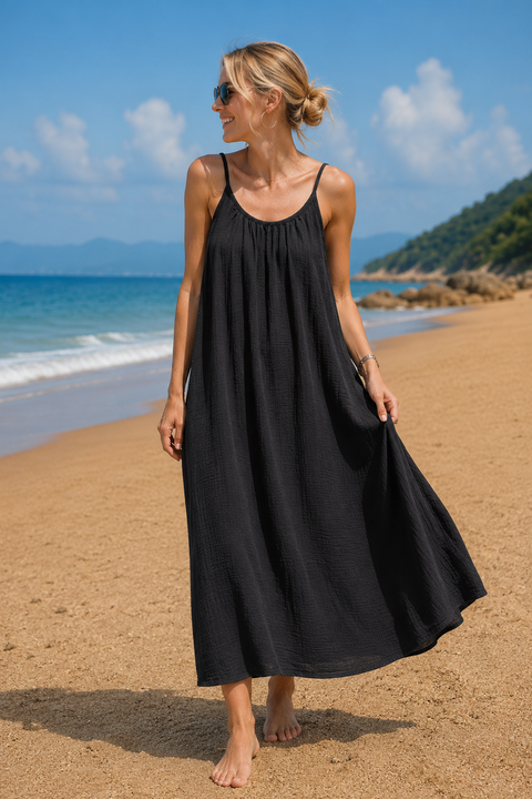 Robe gaze de coton noire grande taille