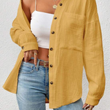 Chemise en gaze de coton jaune moutarde pour femme
