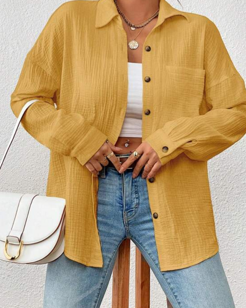 Chemise en gaze de coton jaune moutarde pour femme
