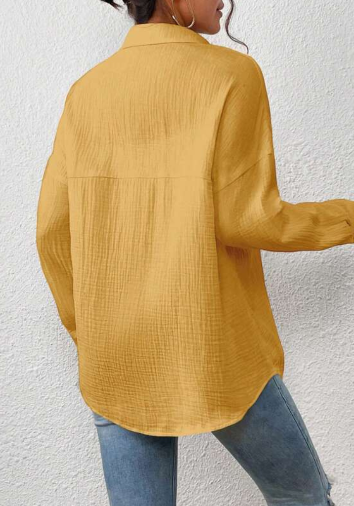 Chemise en gaze de coton jaune moutarde pour femme