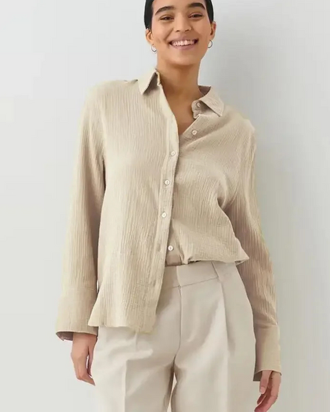 Chemise gaze de coton beige femme