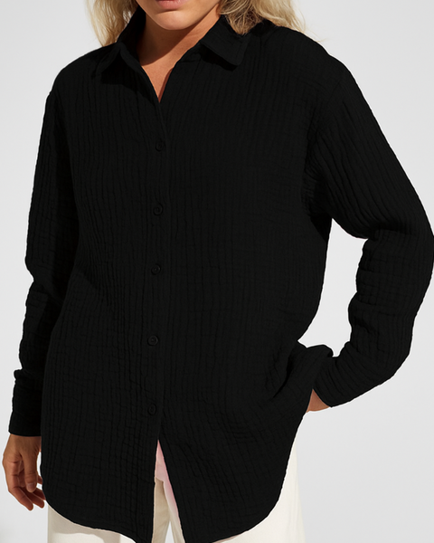 Chemise gaze de coton noire femme