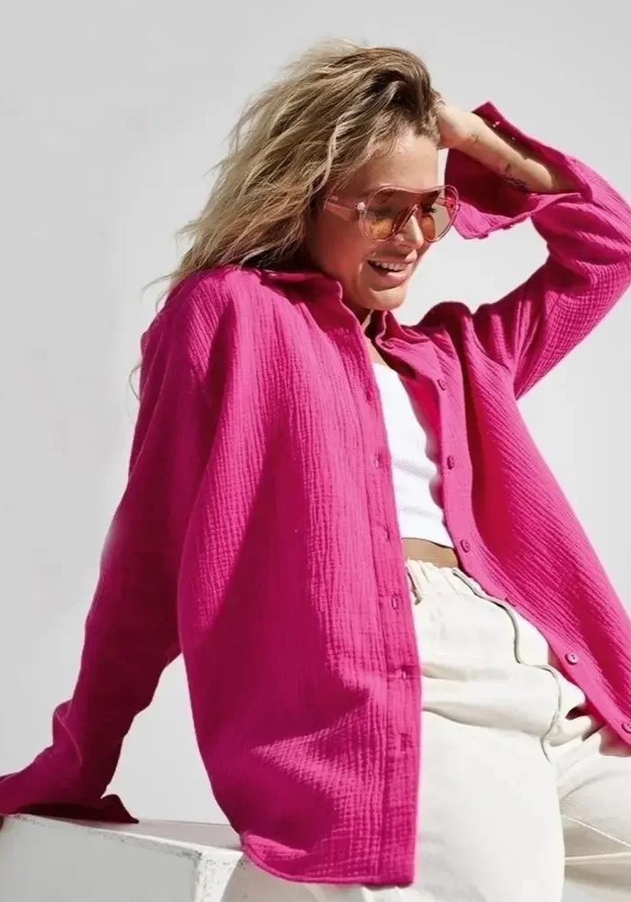 Chemise gaze de coton rose fushia