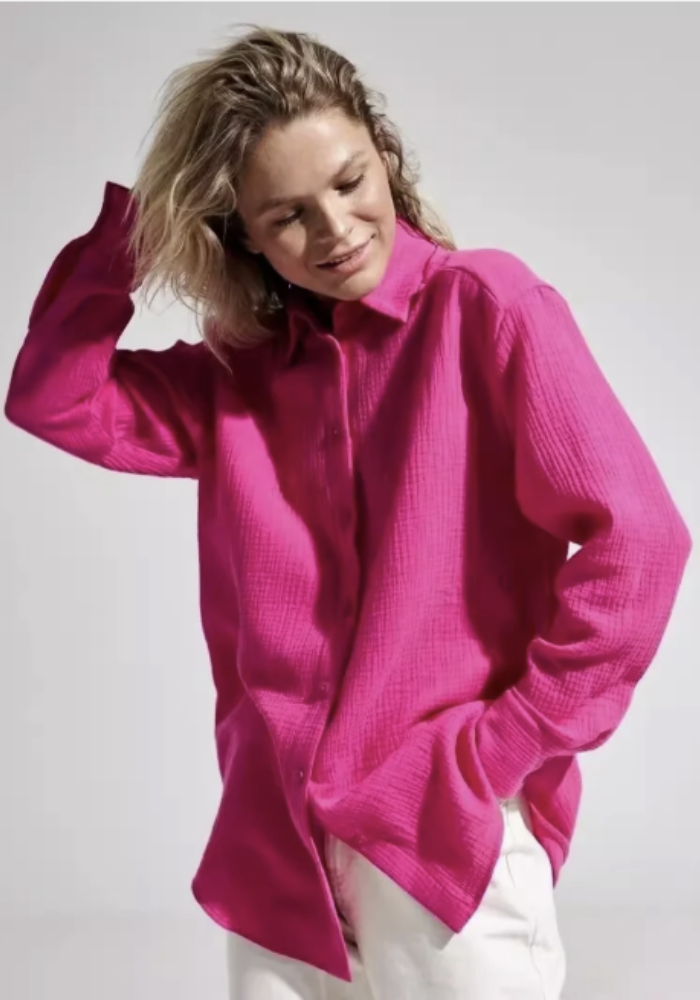 Chemise gaze de coton rose fushia de face