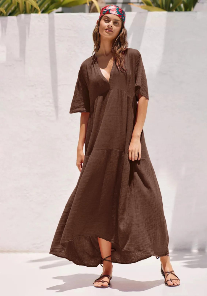 Robe en gaze de coton marron