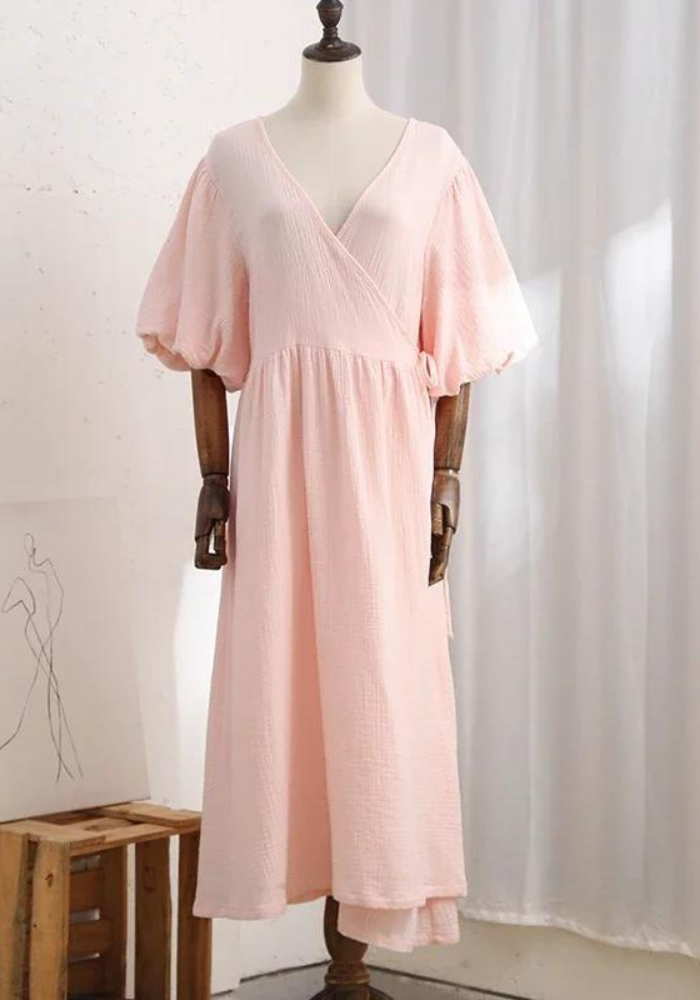 Robe rose d'été en gaze de coton