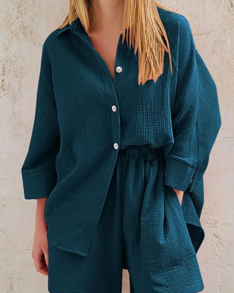 Ensemble gaze de coton bleu pétrole