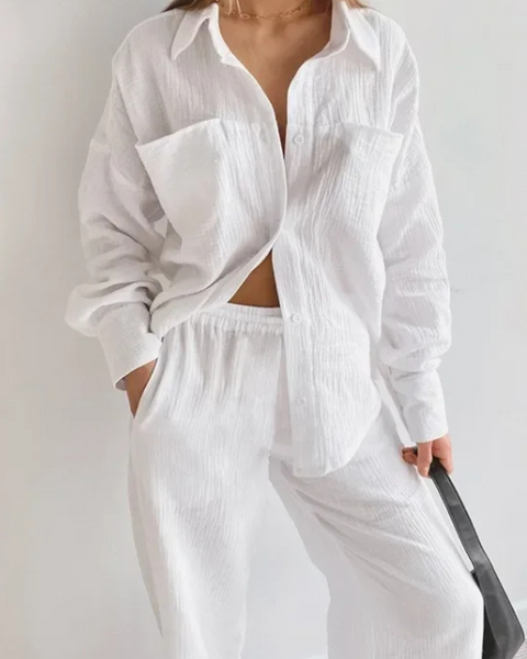 Ensemble gaze de coton femme pantalon blanc