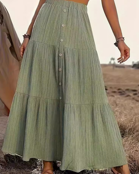 Jupe longue en gaze de coton vert