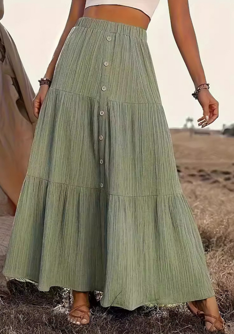 Jupe longue en gaze de coton vert