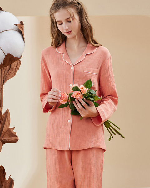 Pyjama gaze de coton avec pantalon rose