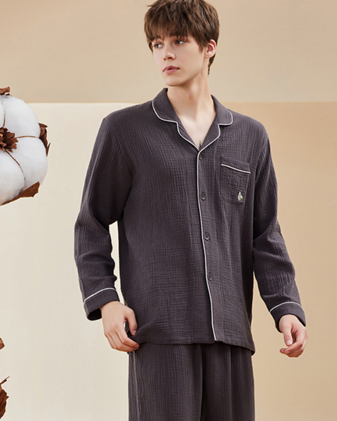 Pyjama homme en gaze de coton gris