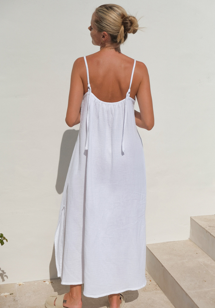 Robe ample gaze de coton blanche de dos