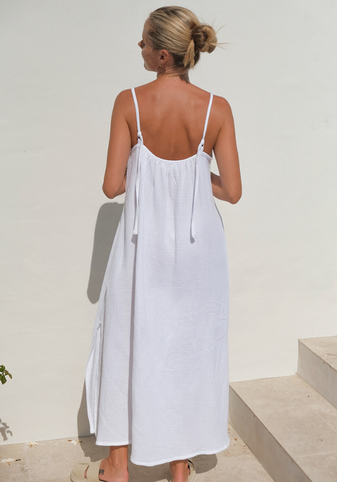 Robe ample gaze de coton blanche de dos
