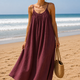 Robe gaze de coton longue rouge bordeaux