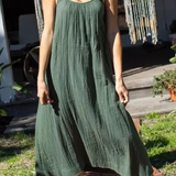 Robe gaze de coton verte olive femme