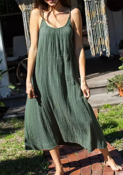Robe gaze de coton verte olive femme