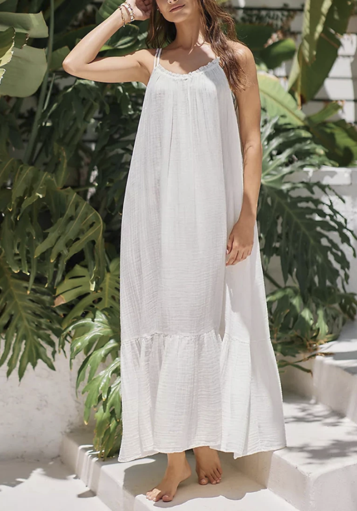 Robe midi blanche gaze de coton