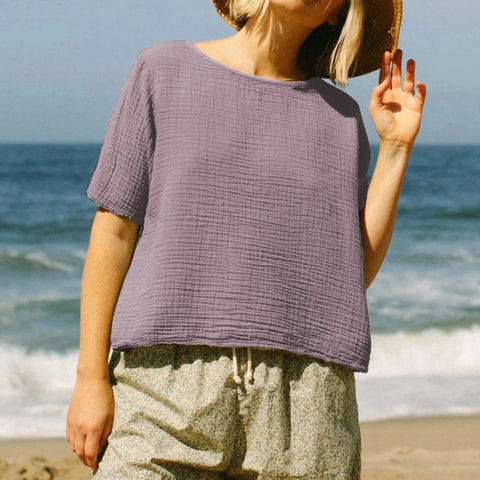 Top gaze de coton mauve femme