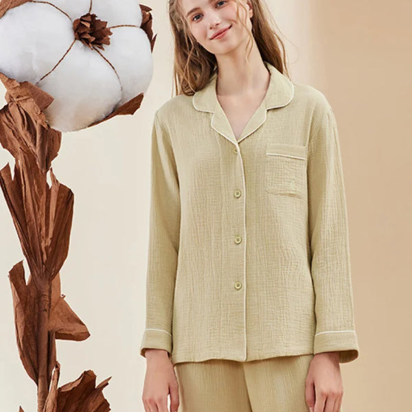 Pyjama femme en gaze de coton jaune