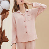 Pyjama femme en gaze de coton rose pâle