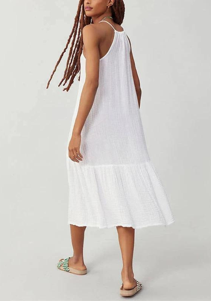 Robe blanche gaze de coton femme de dos