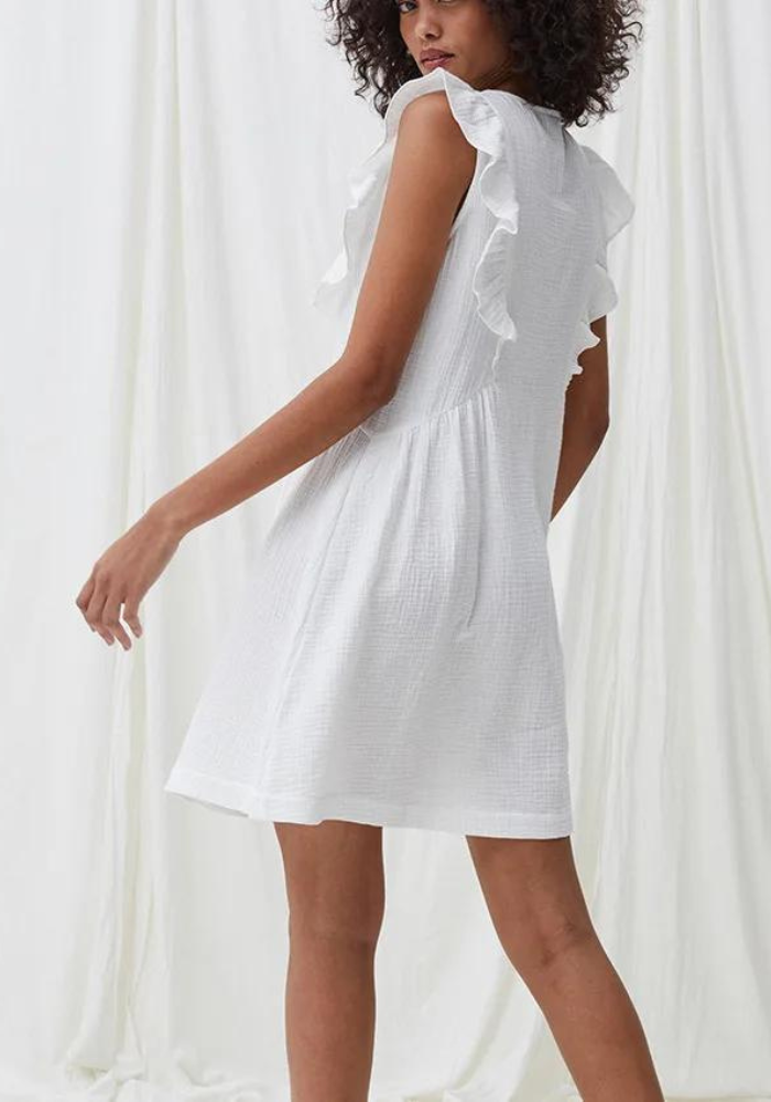 Robe chemise gaze de coton blanche de dos