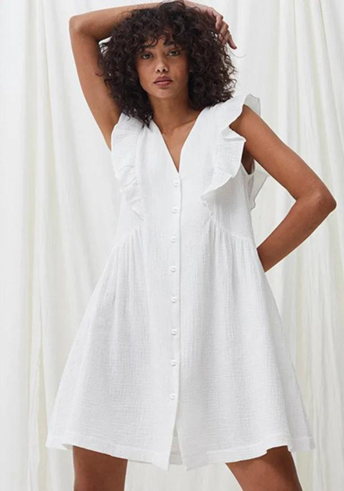 Robe chemise gaze de coton blanche courte