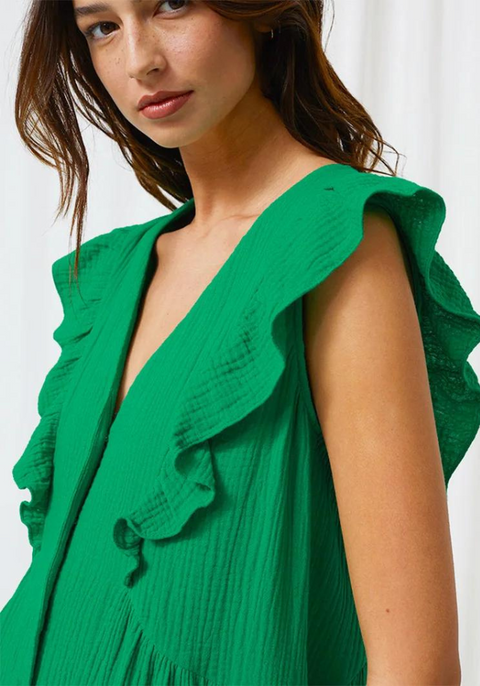 Robe chemise gaze de coton femme vert