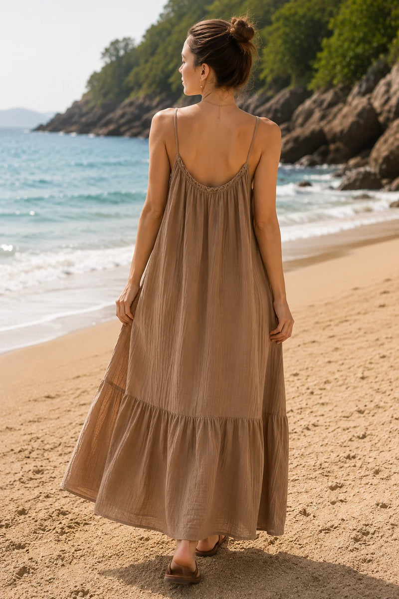 Robe en gaze de coton brun
