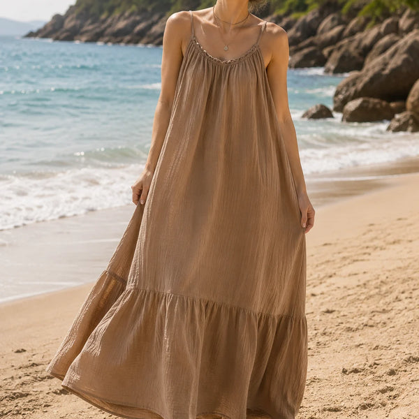 Robe en gaze de coton brun