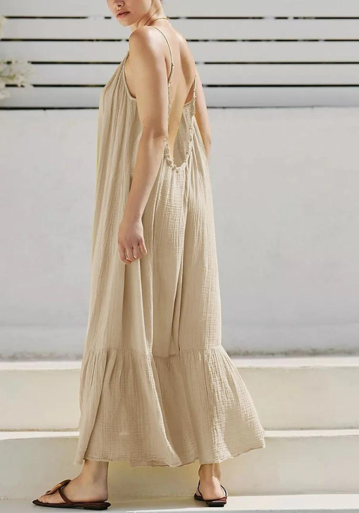 Robe gaze de coton beige de dos