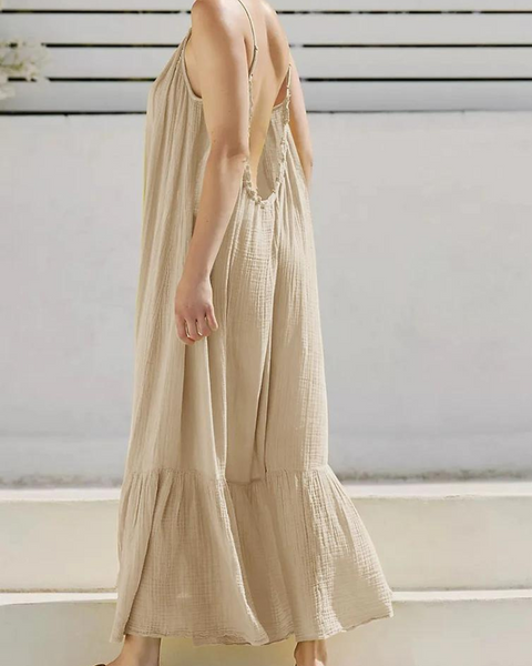 Robe gaze de coton beige de dos