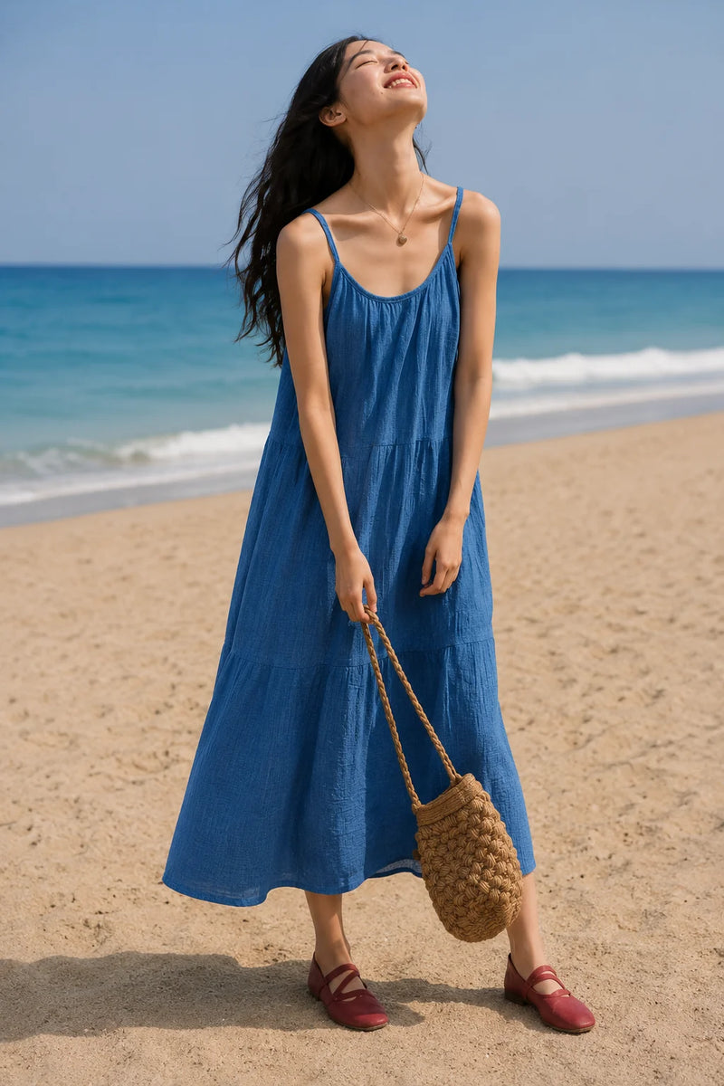 Robe gaze de coton bleu