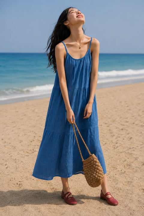 Robe gaze de coton bleu