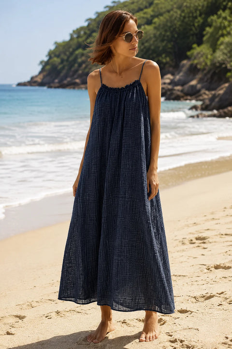 Robe gaze de coton bleu foncé