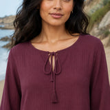 Robe gaze de coton courte bordeaux