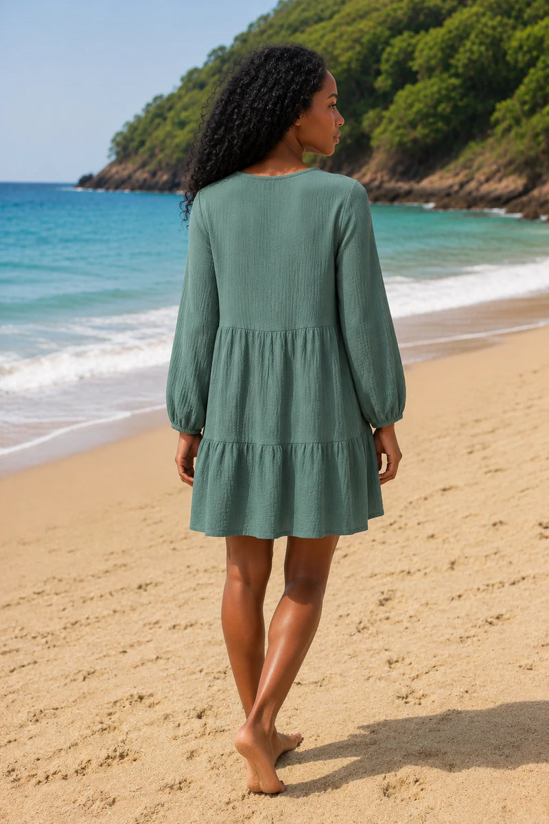 Robe gaze de coton courte verte