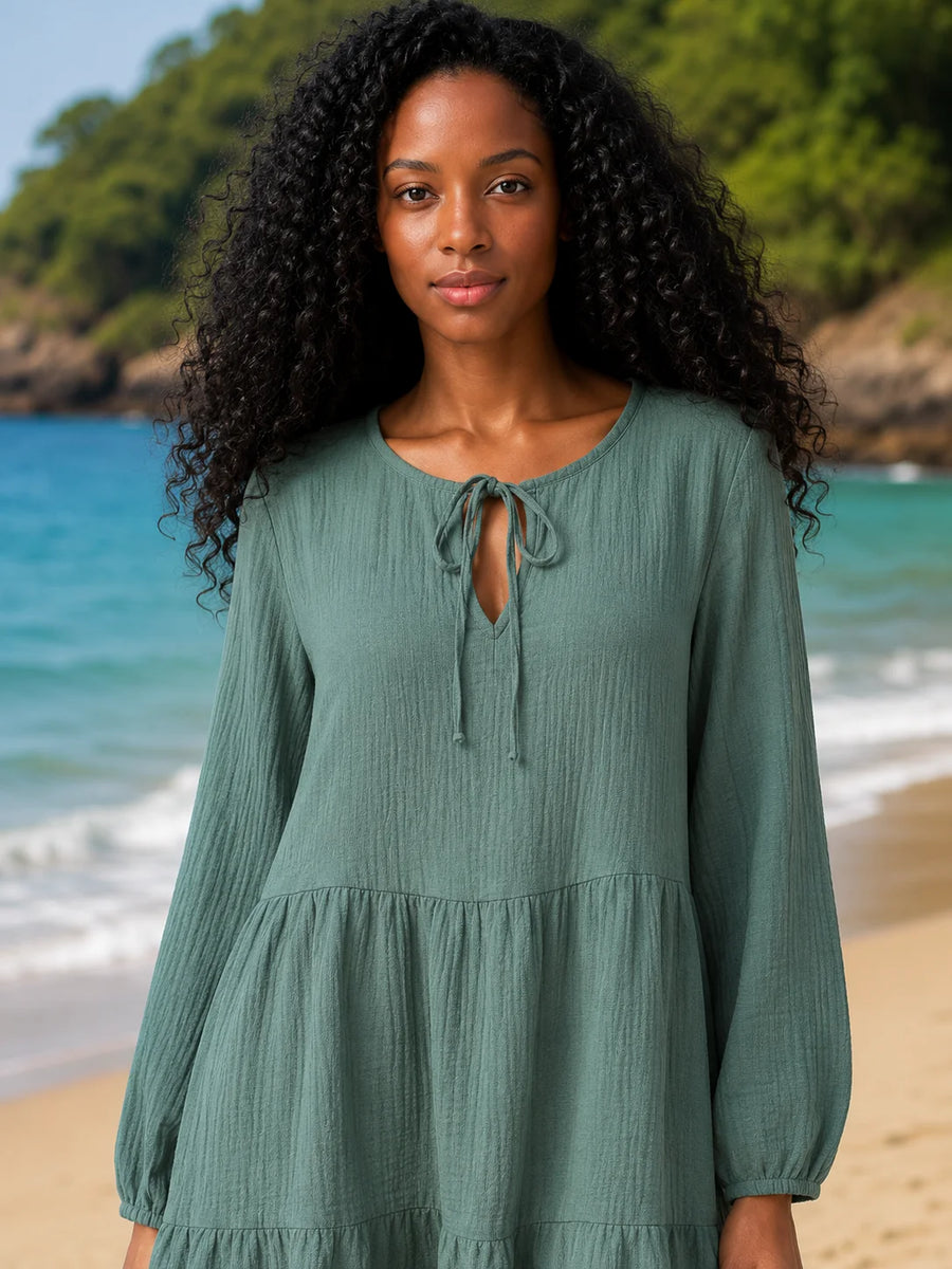 Robe gaze de coton courte verte